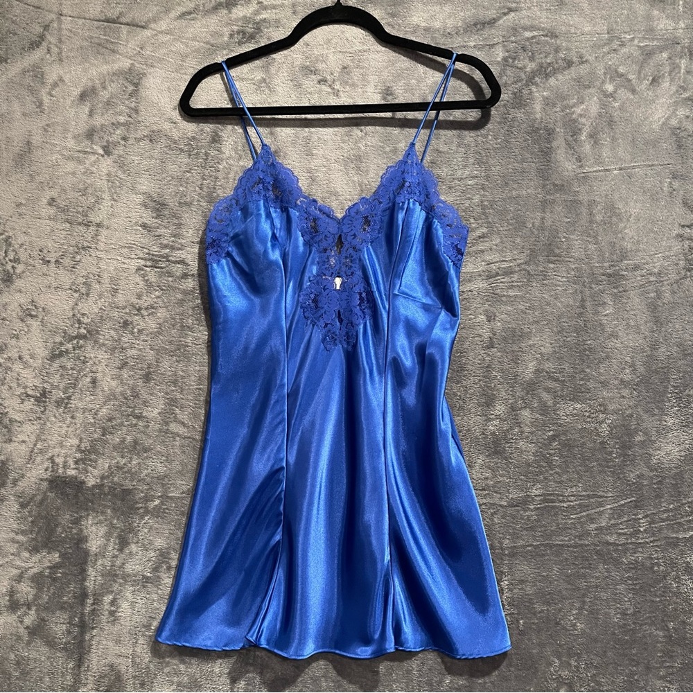 Partners Mervyns Blue Women's Size Medium Satin Sleepwear Set Camisole & Robe - Picture 7 of 16